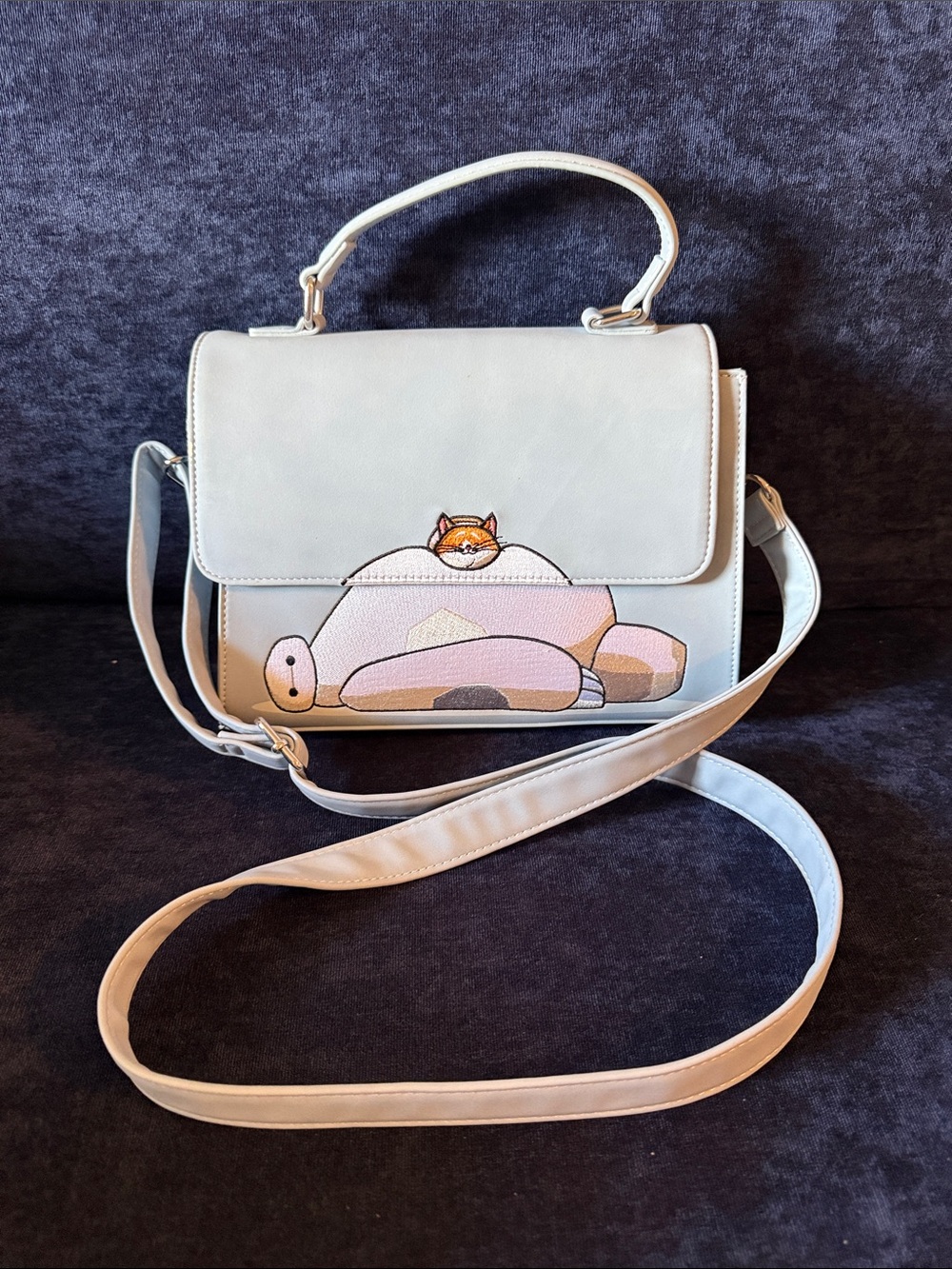 White Cartoon-Accent Top Handle Crossbody Bag